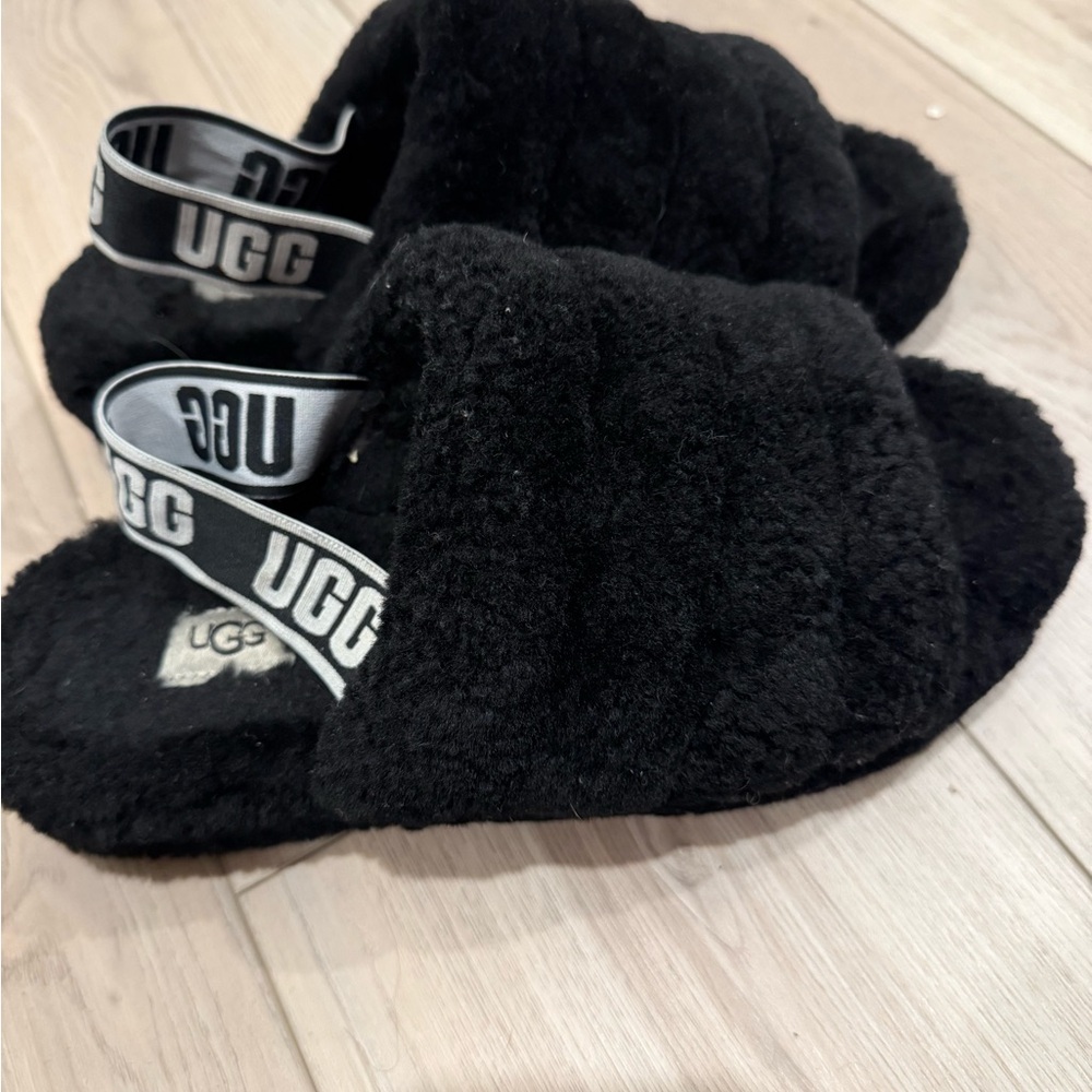 UGG Black Fluff Slippers